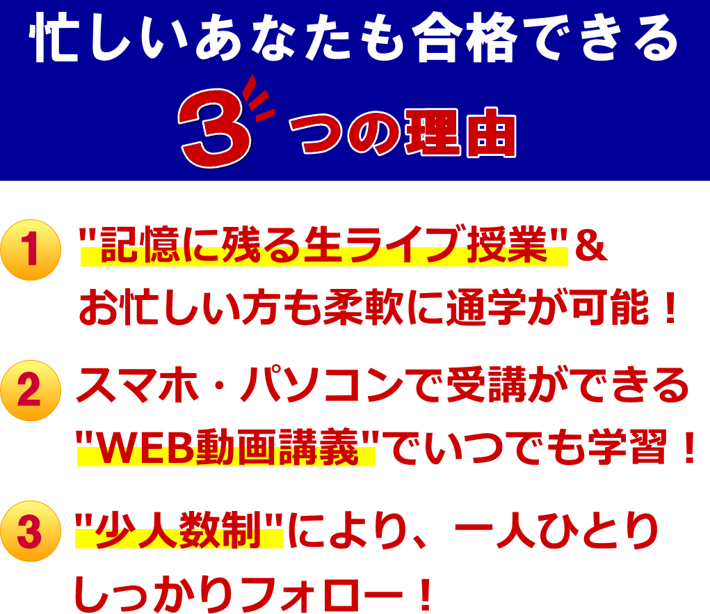 TOPなら忙しいあなたも合格できる３つの理由(SP)